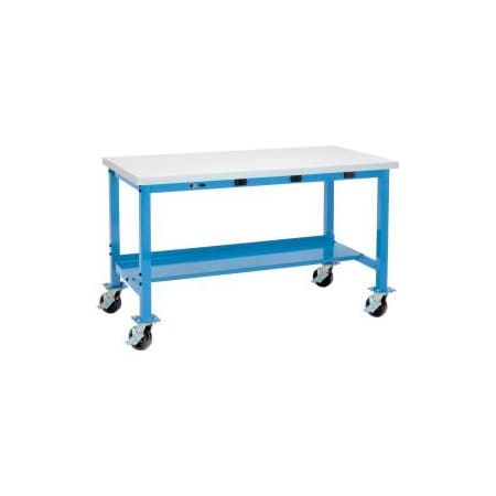 Global Equipment 48 x 30 Mobile Production Workbench - Power Apron, Laminate Square Edge Blue 319362WBBL